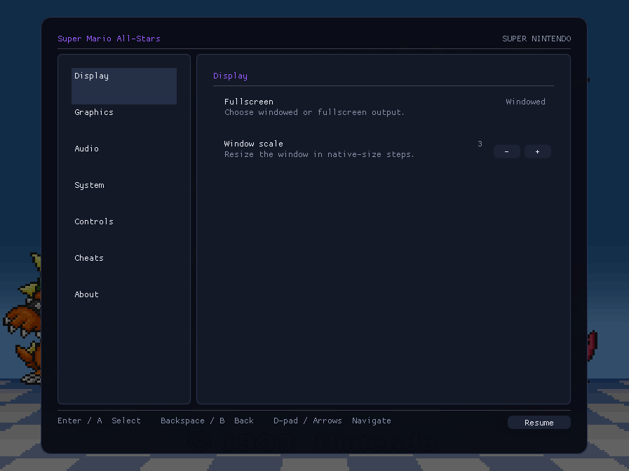 The in-game menu